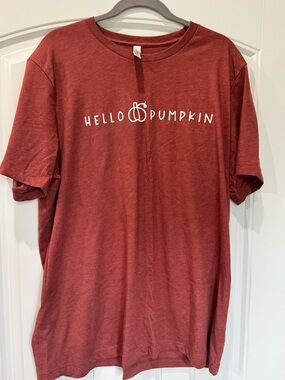 Hello Pumpkin Women’s Graphic Tee XL Bella Canvas Fall Shirt Autumn Orange